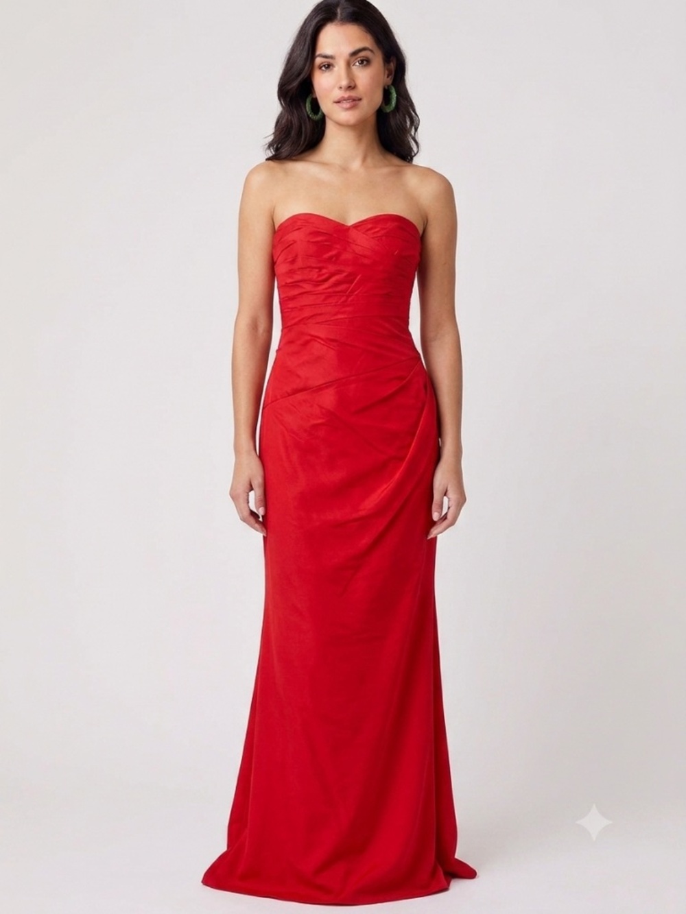 PHOEBE COUTURE strapless Red-Burgundy 100% Silk Ruched Evening Gown Size 2